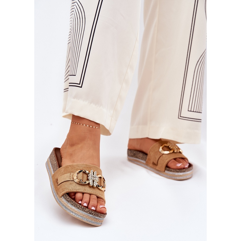 Naisten flip flops lavalla glitterin ja kultaisen sisustuskamelin kanssa ruskea 2