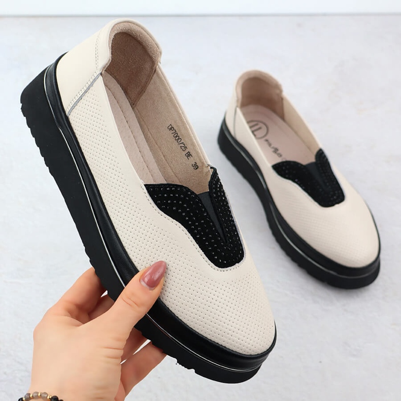 Naisten nahkakengät Filippo rei'itetty beige 1