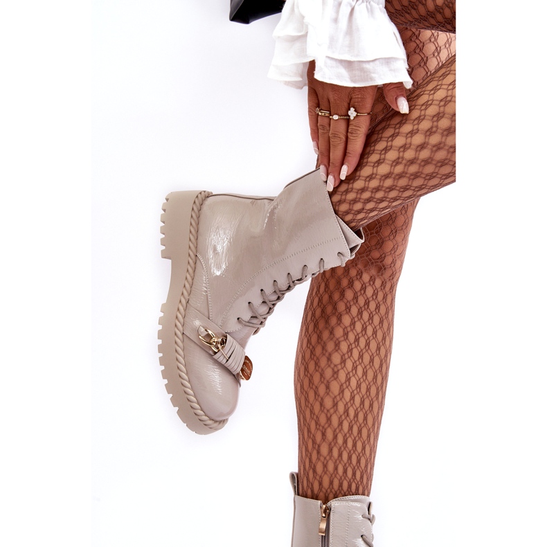 S.Barski Naisten lakatut saappaat työntekijät, joilla on sisustus D &amp; A MR870-67 Light Beige 1