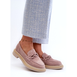 S.Barski Naisten mokkanahkaiset mokasiinit tasaisella kantapäällä koristeella D&amp;A TW101 Dirty Pink vaaleanpunainen 1