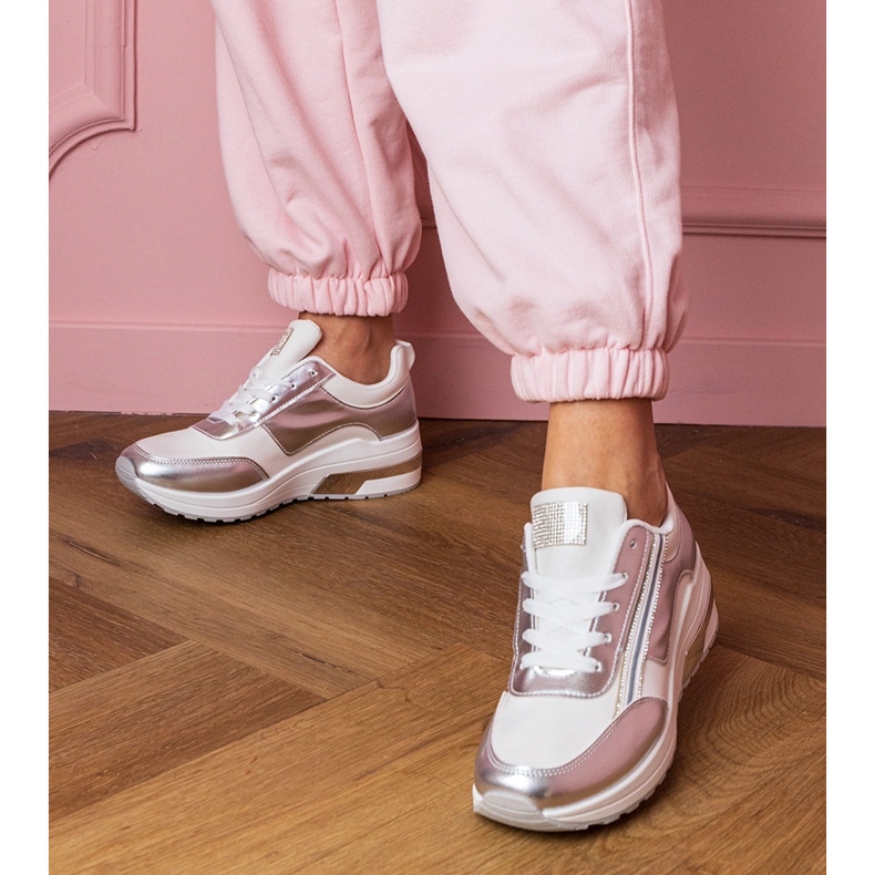 Valkoiset lenkkarit, joissa on zirkonit ja metallinen lisäys valkoinen 1