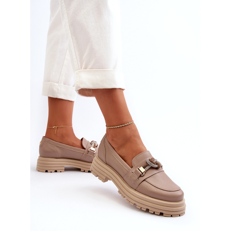 Naisten nahkaiset leipät koristeella Laura Messi 2780 Dark Beige 2