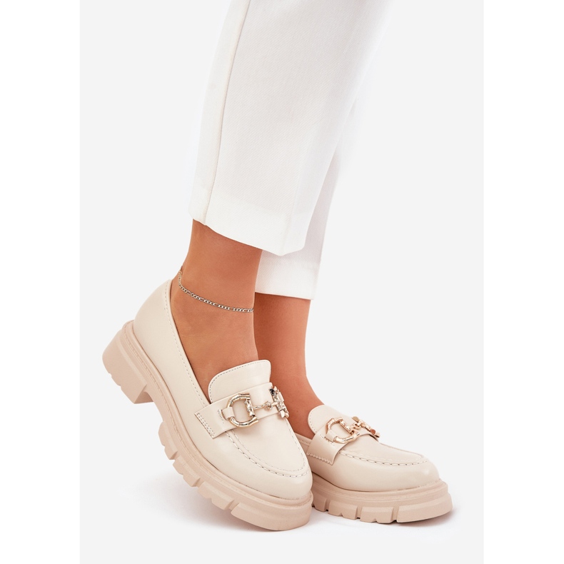 Naisten ekologinen nahkainen leipät kultaisilla yksityiskohdilla beige 1