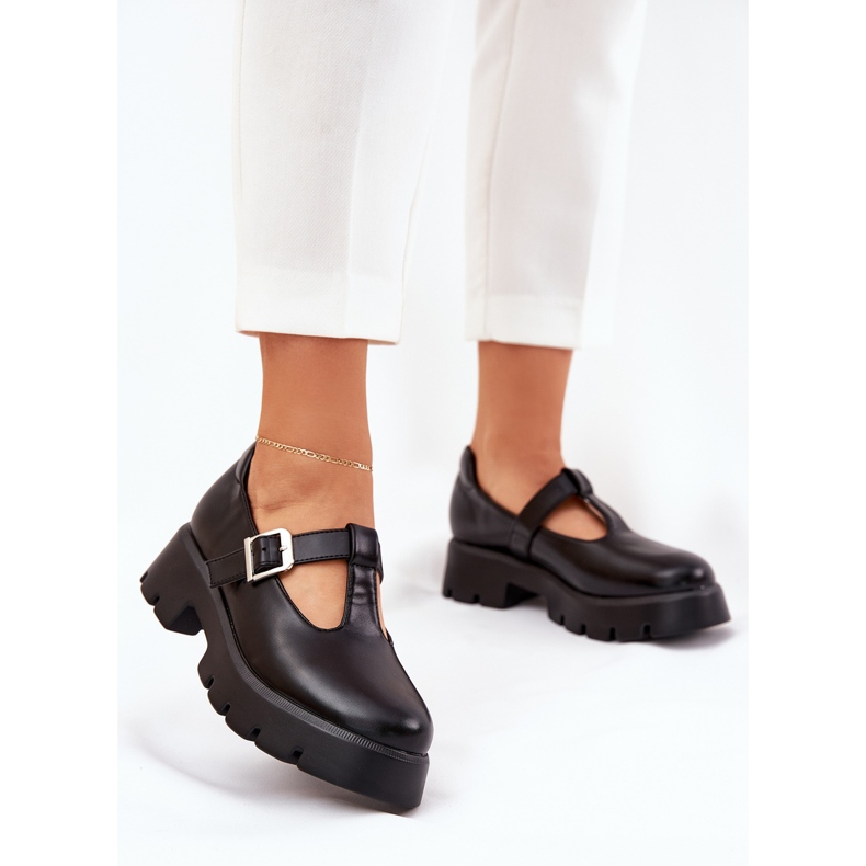 Naisten kengät, joissa solki laiturilla ja litteät korkokengät musta 2