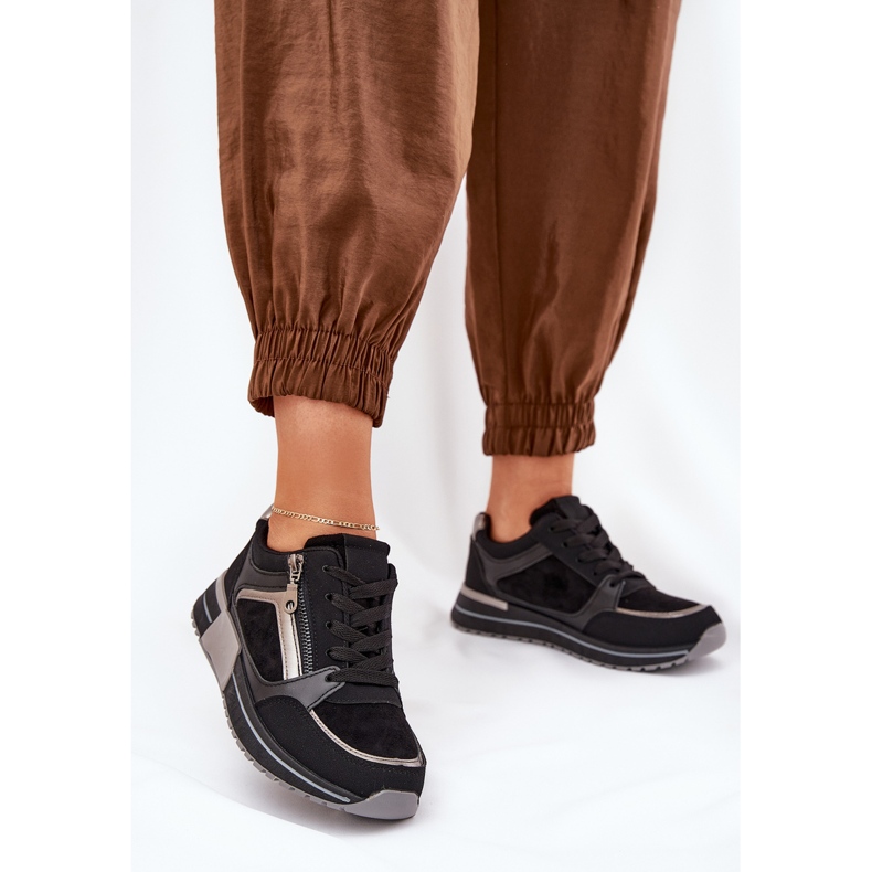 Naisten urheilukengät vetoketjulla lavalla musta 2