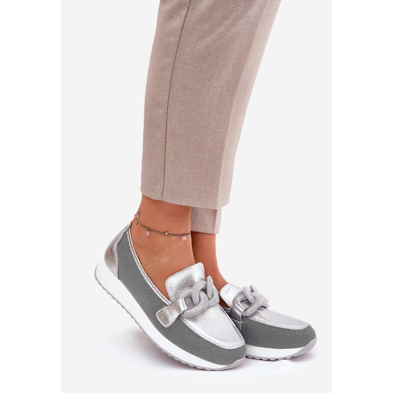 S.Barski Naisten nahkaiset leipät koristeella LR51-966 hopea 1