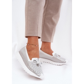 S.Barski Nahkainen avoimet naisten kengät, jotka on valmistettu luonnon nahasta LR51-631 hopea 2