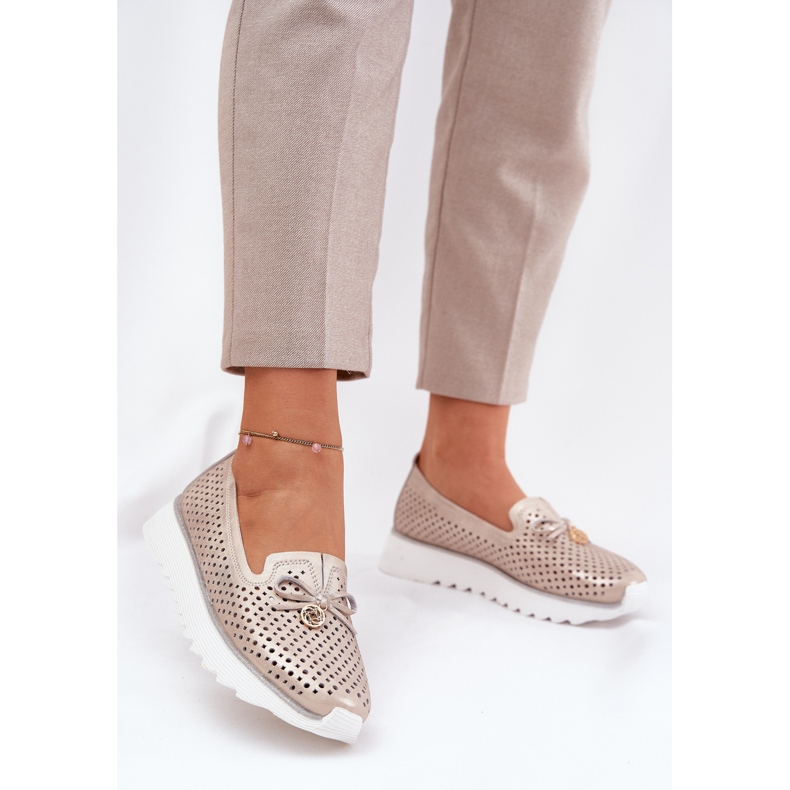 S.Barski Nahkainen Openwork Naisten kengät, jotka on valmistettu luonnon nahasta LR51-631 PLN kultainen 2