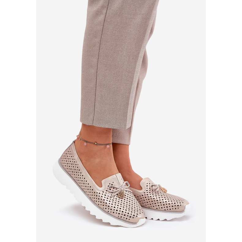 S.Barski Nahkainen Openwork Naisten kengät, jotka on valmistettu luonnon nahasta LR51-631 PLN kultainen 1