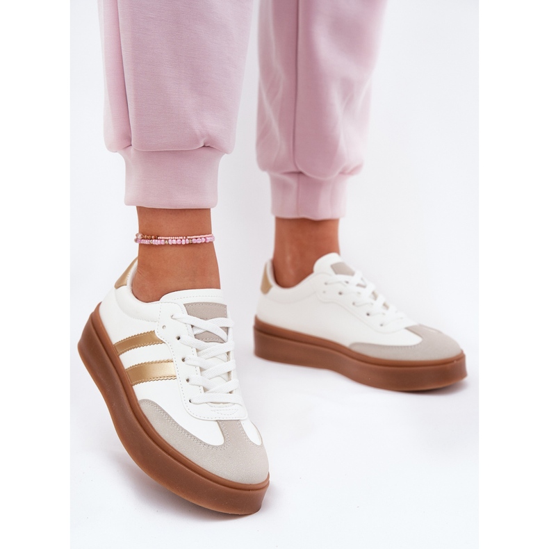 Evento Naisten lenkkarit laiturilla ekologisella nahkavalkoisella ja kultaisella valkoinen 2