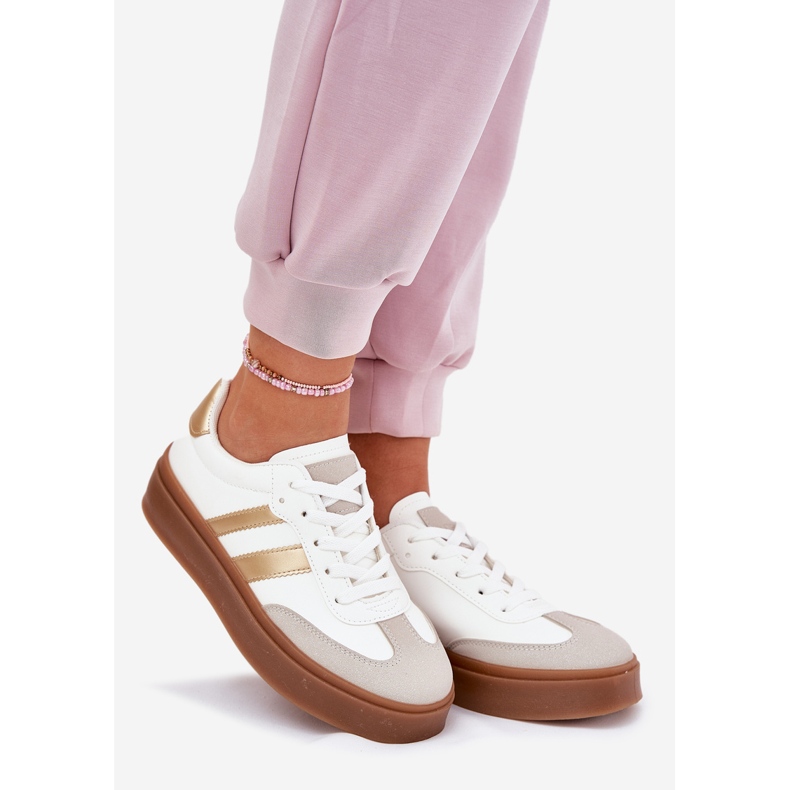 Evento Naisten lenkkarit laiturilla ekologisella nahkavalkoisella ja kultaisella valkoinen 1