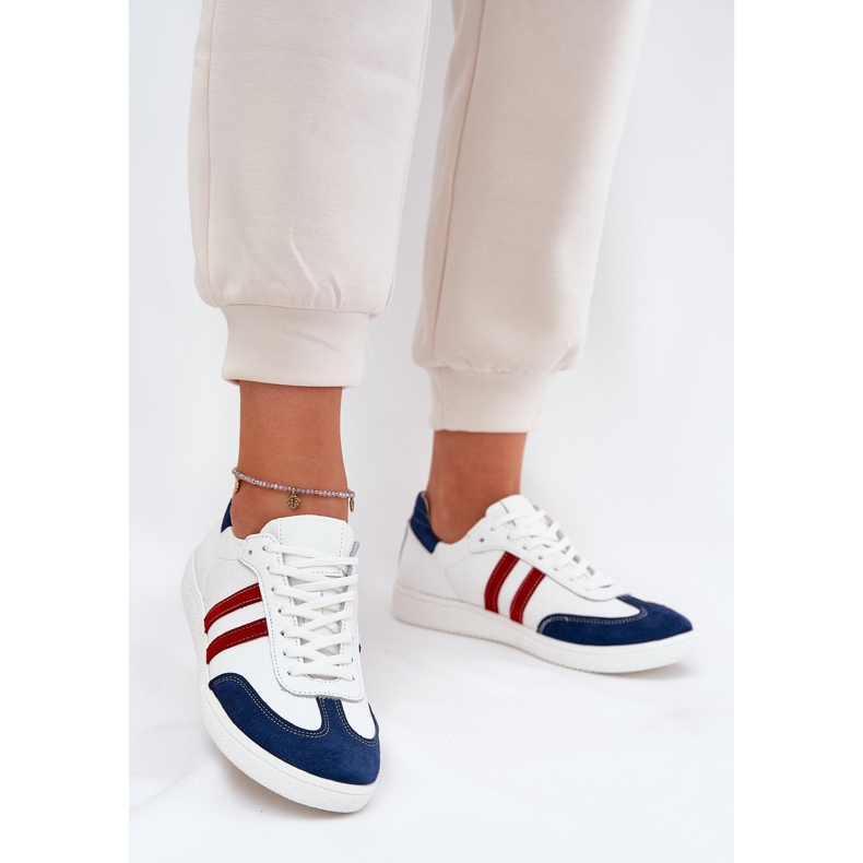 Zazoo N1068 Nahka Low Women's White and Navy Blue Sneakers valkoinen 2