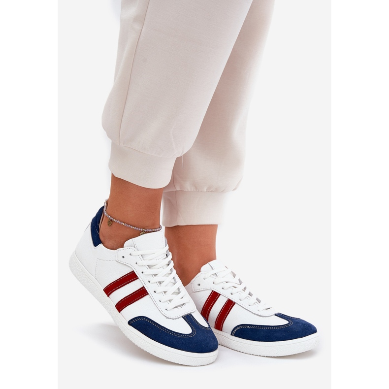 Zazoo N1068 Nahka Low Women's White and Navy Blue Sneakers valkoinen 1