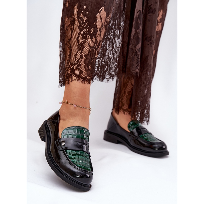 Maalattu Vinceza Naisten nahka-mokkasiinit 91125 Green-Black musta 2