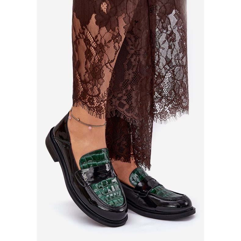 Maalattu Vinceza Naisten nahka-mokkasiinit 91125 Green-Black musta 1