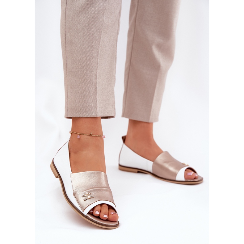 Nahka tyylikäs balleriinit paljain sormilla Zazoo 1865 valkoinen ja kulta 2