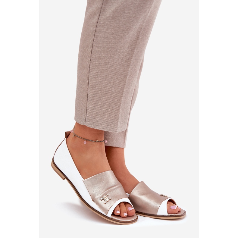 Nahka tyylikäs balleriinit paljain sormilla Zazoo 1865 valkoinen ja kulta 1