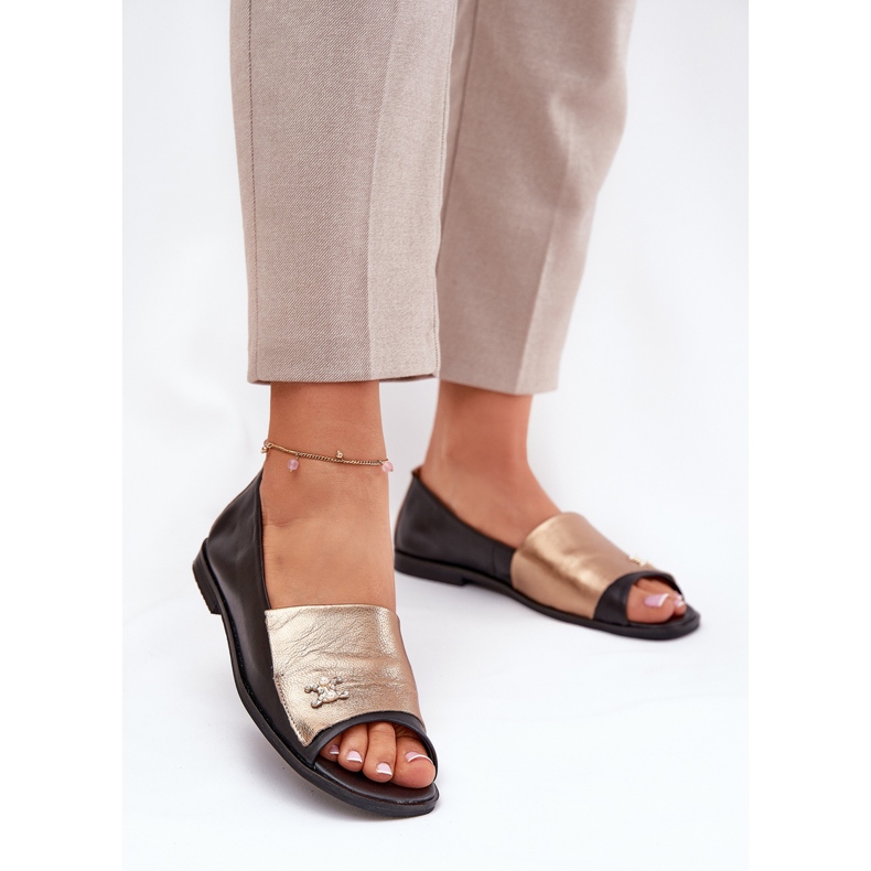 Nahka tyylikäs balleriinit paljain sormilla Zazoo 1865 kulta-musta 2