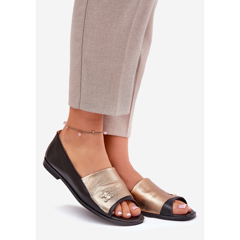 Nahka tyylikäs balleriinit paljain sormilla Zazoo 1865 kulta-musta 1