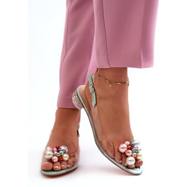 S.Barski Läpinäkyvät matalakorkoiset sandaalit koristeellisella vihreällä D&amp;A MR38-368 3