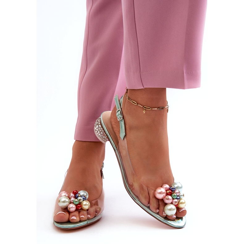 S.Barski Läpinäkyvät matalakorkoiset sandaalit koristeellisella vihreällä D&amp;A MR38-368 3