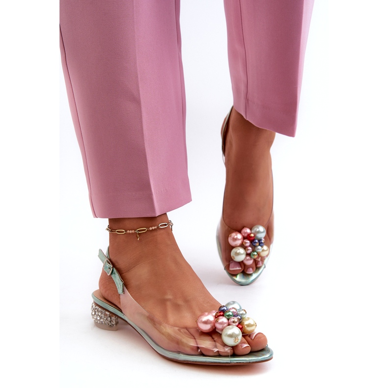 S.Barski Läpinäkyvät matalakorkoiset sandaalit koristeellisella vihreällä D&amp;A MR38-368 1