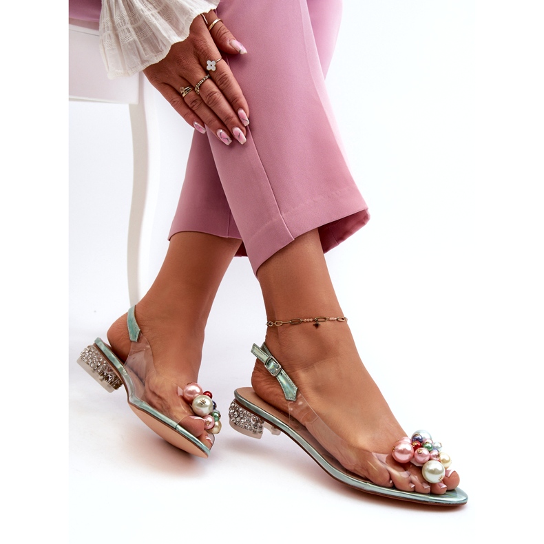 S.Barski Läpinäkyvät matalakorkoiset sandaalit koristeellisella vihreällä D&amp;A MR38-368 4