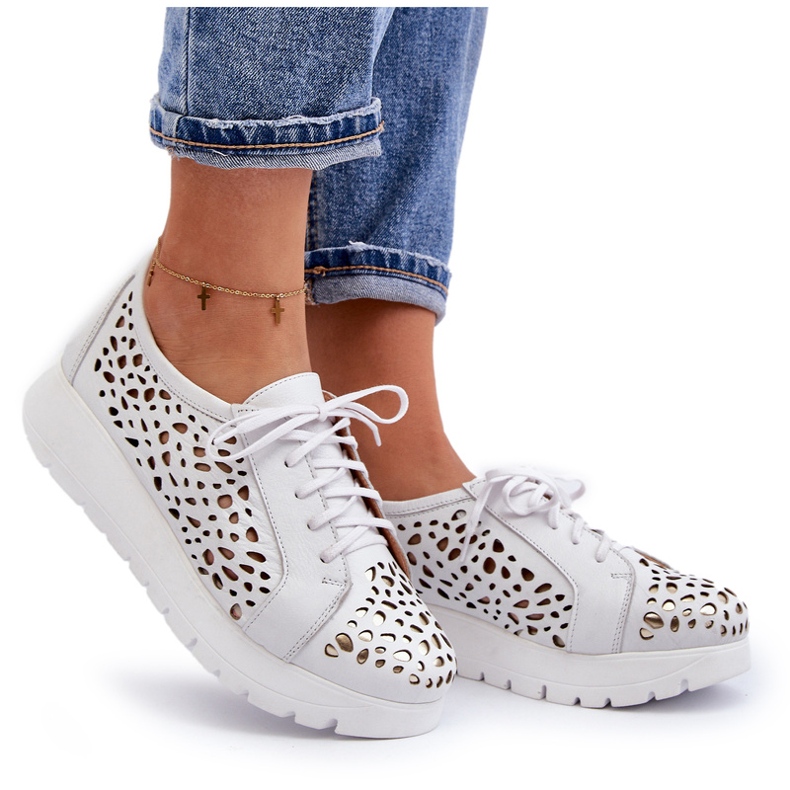 Zazoo 2821 naisten nahkaiset harjakattoiset kengät valkoinen 4