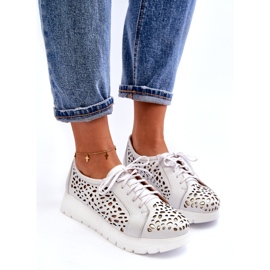 Zazoo 2821 naisten nahkaiset harjakattoiset kengät valkoinen 3