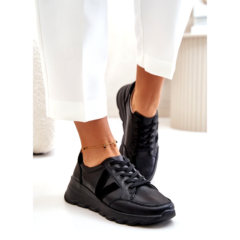 Vinceza 7918 naisten nahkaiset urheilukengät, mustat 1