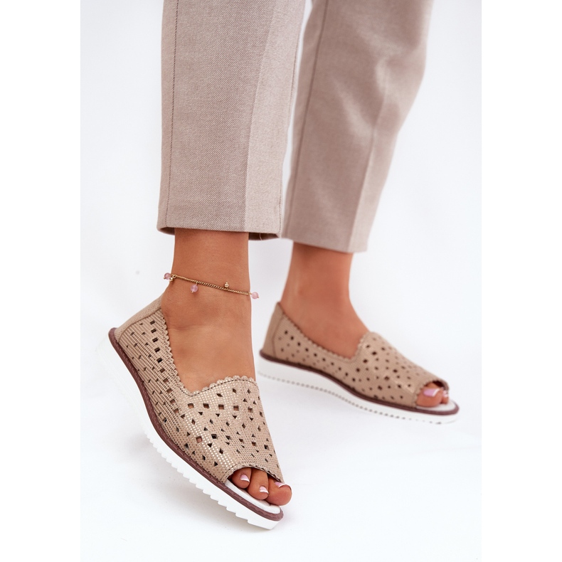 S.Barski Nahkainen avoimet balleriinit paljain sormilla S. Barski LR51-922 Kulta kultainen 2