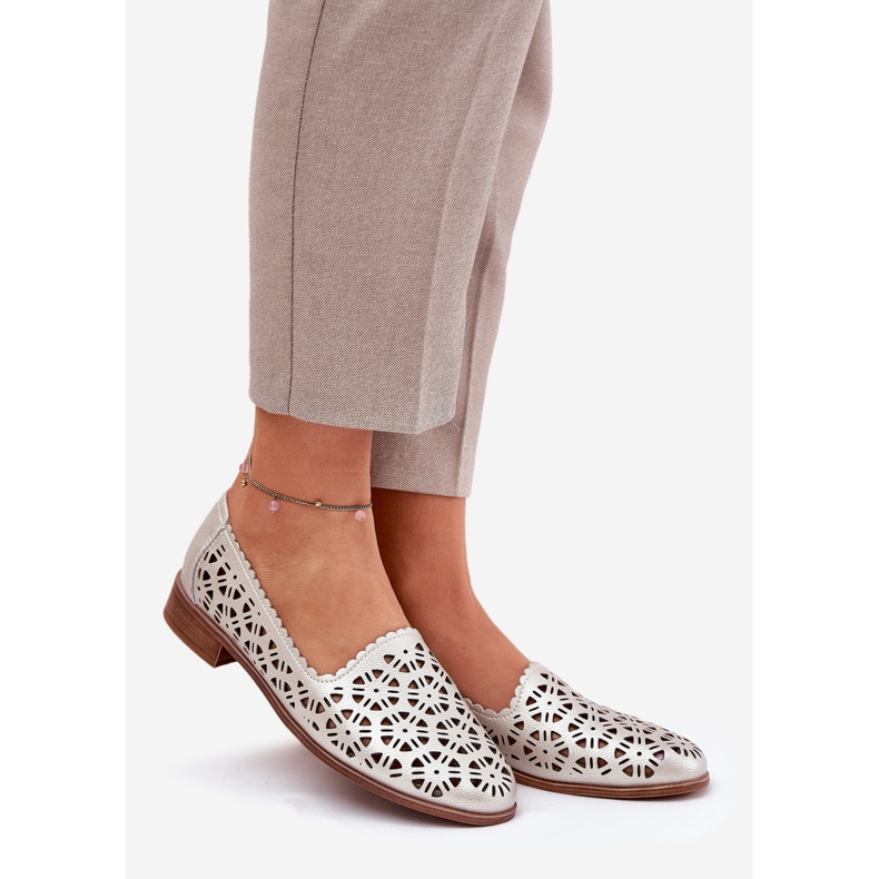 S.Barski Nahkainen Openwork Naisten mokkasiinit S. Barski LR51-646 PLN kultainen 1