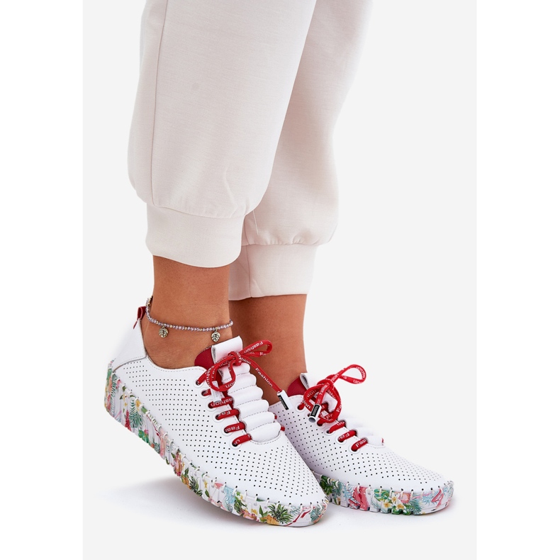 Nahkakengät kuvioidulla alustalla Artiker 54c1567 valkoinen ja punainen 1