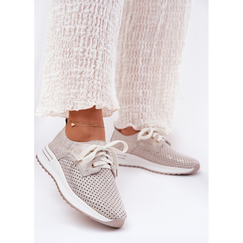 Nahkaiset naisten kengät Artiker 56C2113 Beige-Gold -alustalla 2