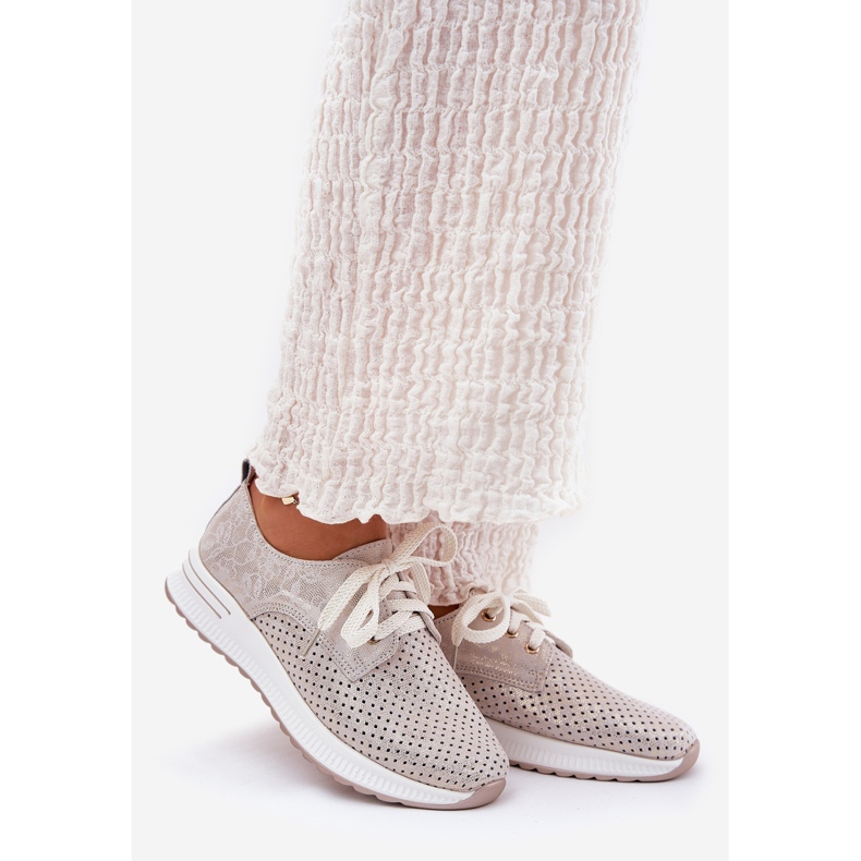 Nahkaiset naisten kengät Artiker 56C2113 Beige-Gold -alustalla 1