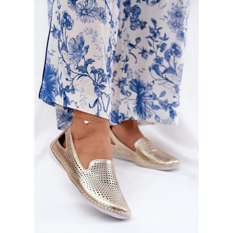 Luonnonahka -artiker 56C2694 PLN: stä valmistettu avoimet balleriinit kultainen 2