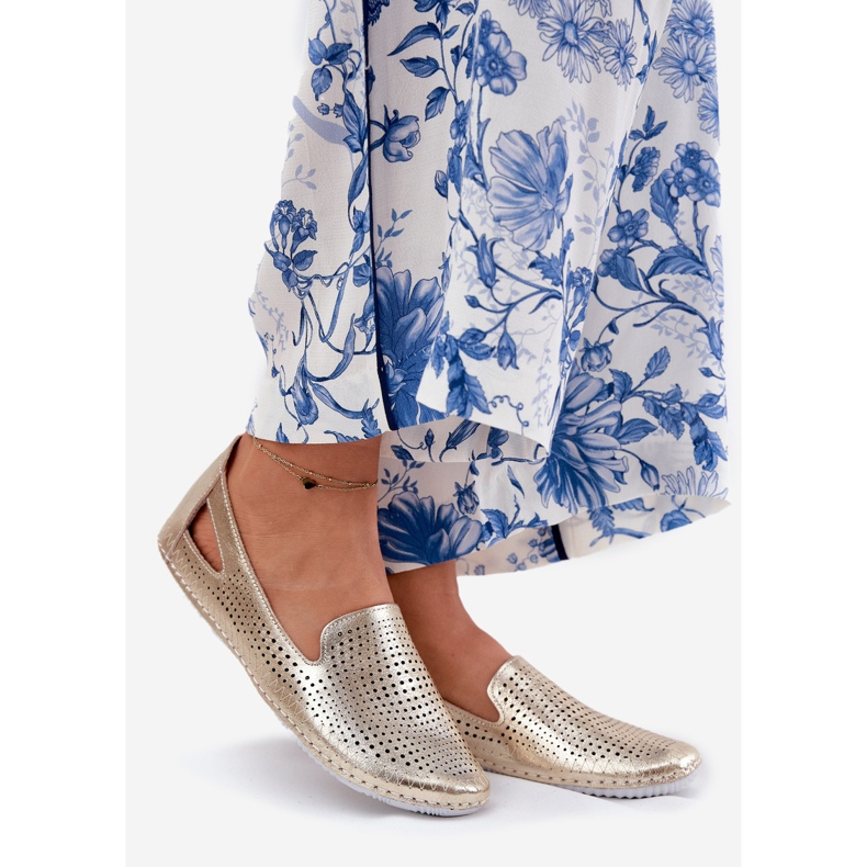 Luonnonahka -artiker 56C2694 PLN: stä valmistettu avoimet balleriinit kultainen 1