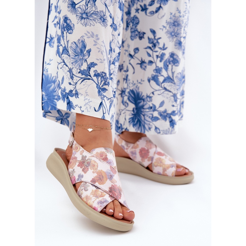 Jezzi Naisten sandaalit, joissa on ekologinen nahka kukilla monivärinen 2