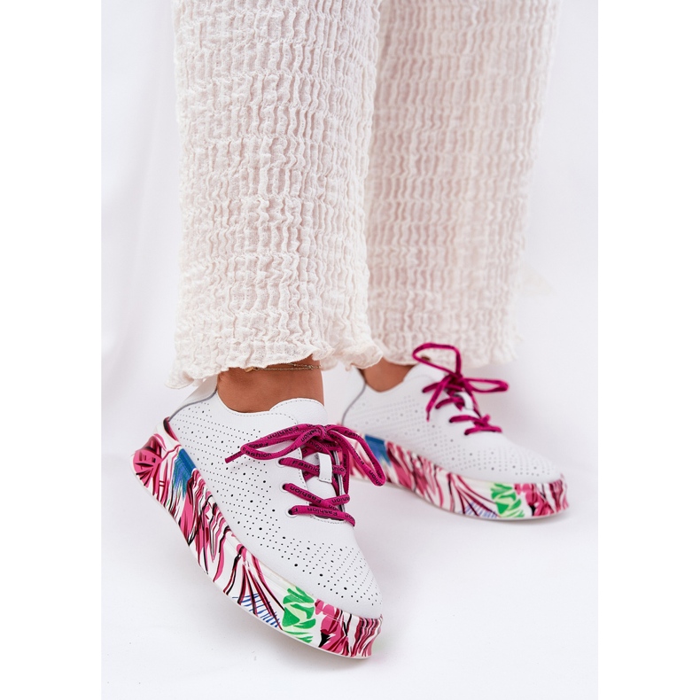 Naisten nahka -lenkkarit kuvioidulla Vinceza 88017 -valkoisella alustalla valkoinen 2