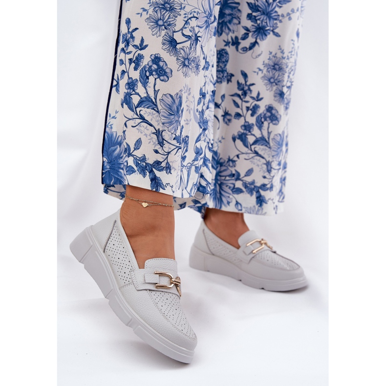 Vinceza Naisten nahkapäällysteet, joissa on kultainen yksityiskohta Vincez 88007 vaaleanharmaa valkoinen 2