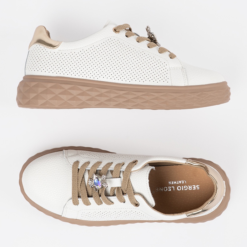 Valkoiset ja beige -lenkkarit nahkatapit Sergio Leone valkoinen 2