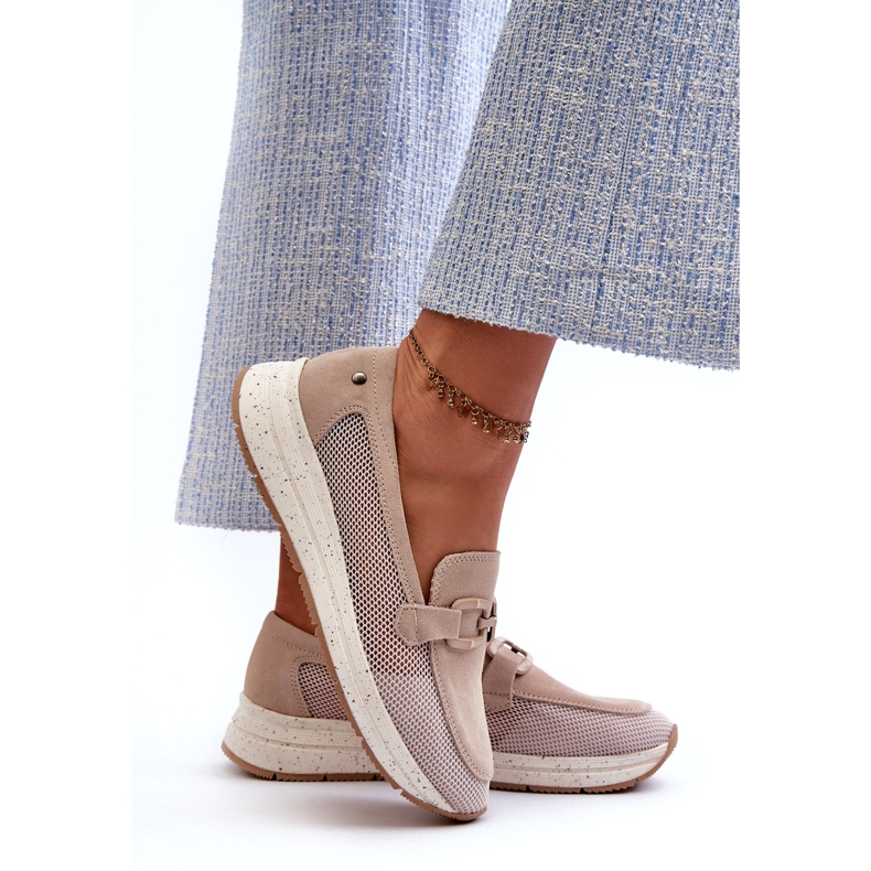 S.Barski Naisten mokkokkasiinit TW210 beige koristeella 3