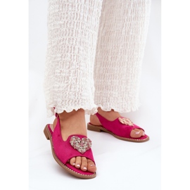 S.Barski Naisten sandaalit koristeellisella sydämellä S. Barski KV27-018 Fuksja vaaleanpunainen 2