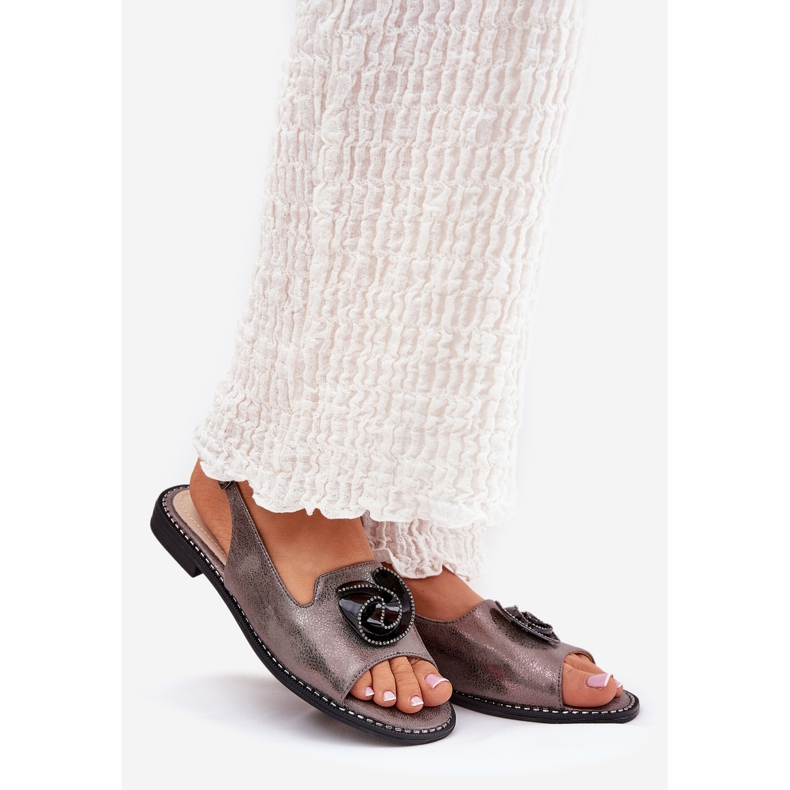 S.Barski Kiiltävät naisten sandaalit koristeella S. Barski KV51-006 harmaa 1