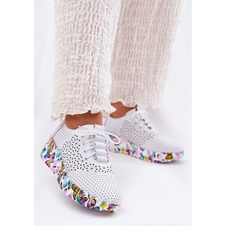 Nahkainen Openwork Naisten kengät kiilaissa perhoset Artiker 56c1618 valkoinen 2