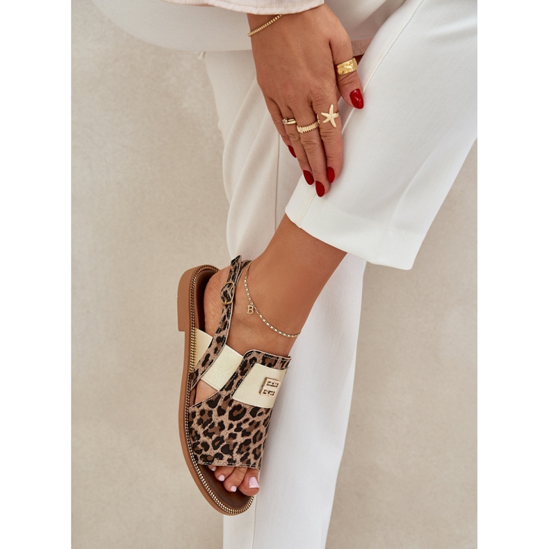 Zazoo 40385 Naisten nahkainen sandaalit leopardipainalla ruskea 3