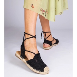 Musta litteä espadrilles -sandaalit 2