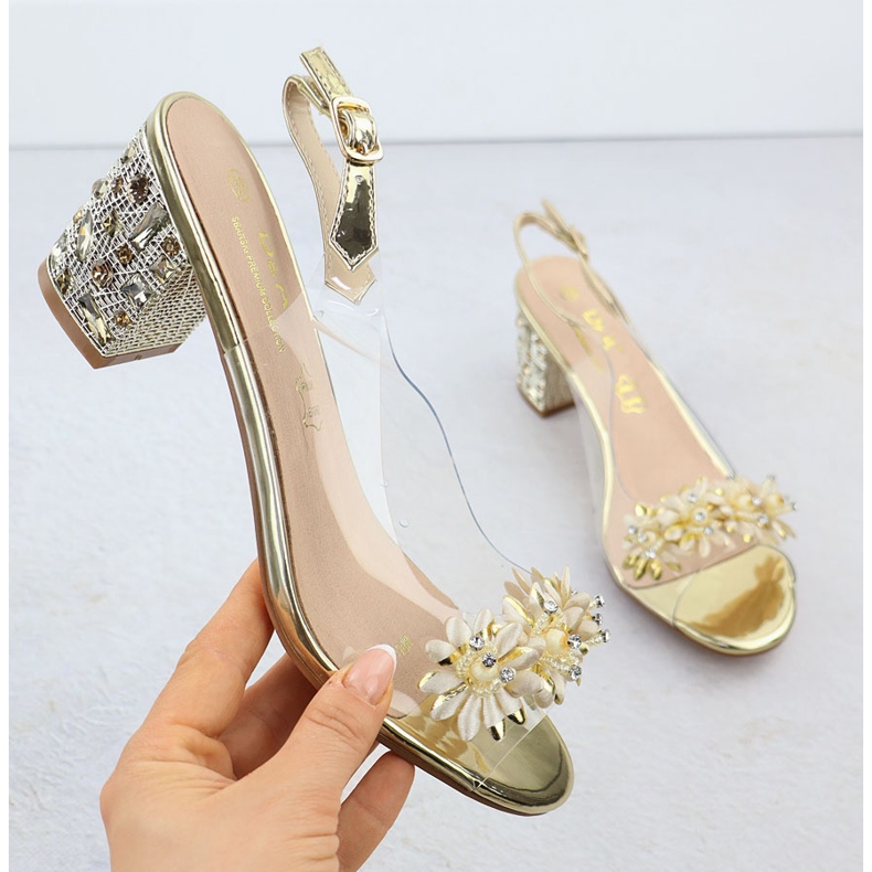 S.Barski Läpinäkyvät naisten sandaalit zirkoneilla Złote S. Barski MR51-725 kultainen 1