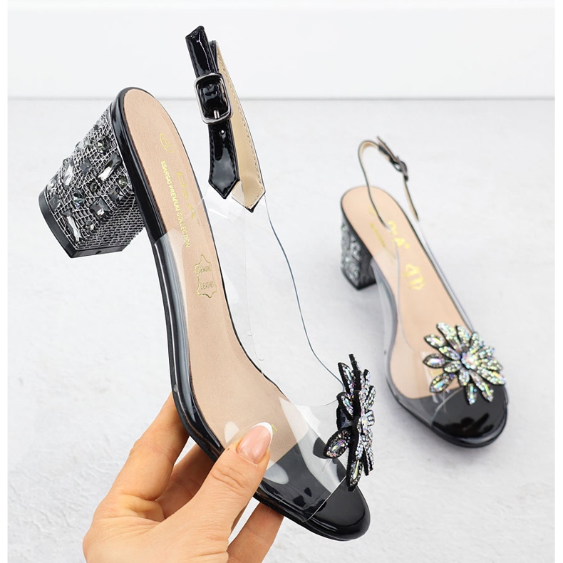 S.Barski Läpinäkyvät naisten sandaalit pylväällä zirkonilla Czarne S. Barski MR51-002 musta 1