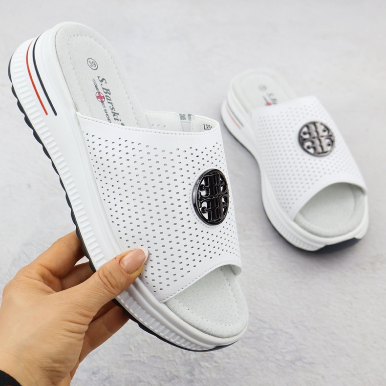 S.Barski Naisten Openwork Leather Flip Flops S. Barski LR51-661 valkoinen 1